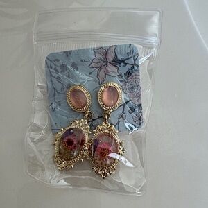 Elegant Gold and Pink Floral Earrings